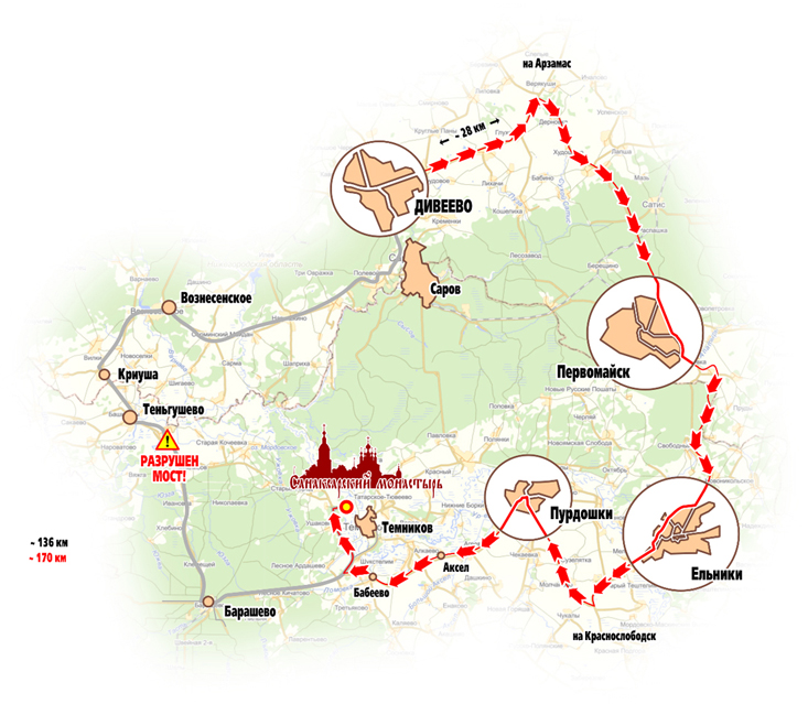 Карта святых мест в дивеево